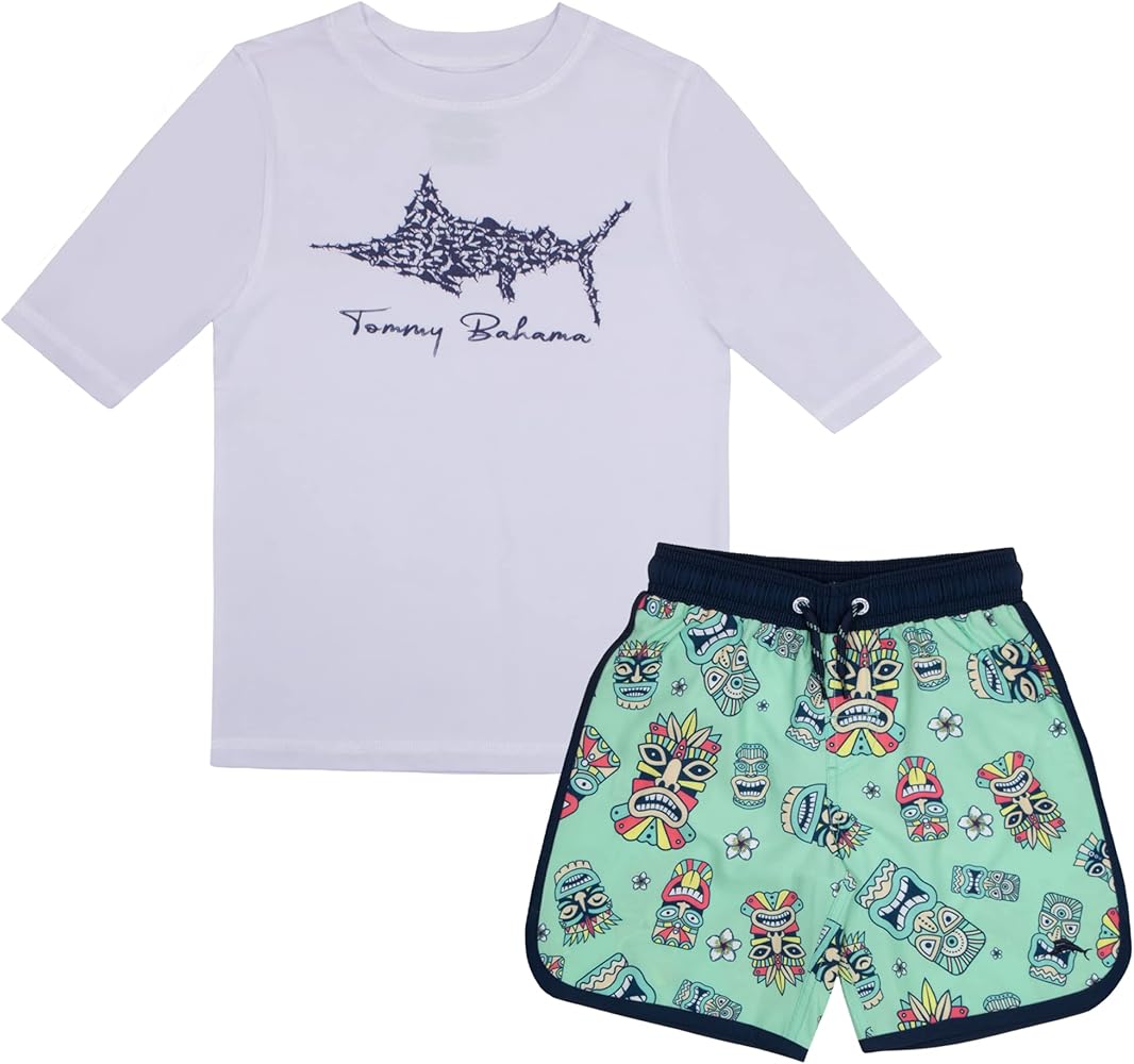 Tommy Bahama 2-Piece Swimsuit Set, Rash Guard & Swim Trunks 2-Pack Bundle Set for Boys and Toddlers