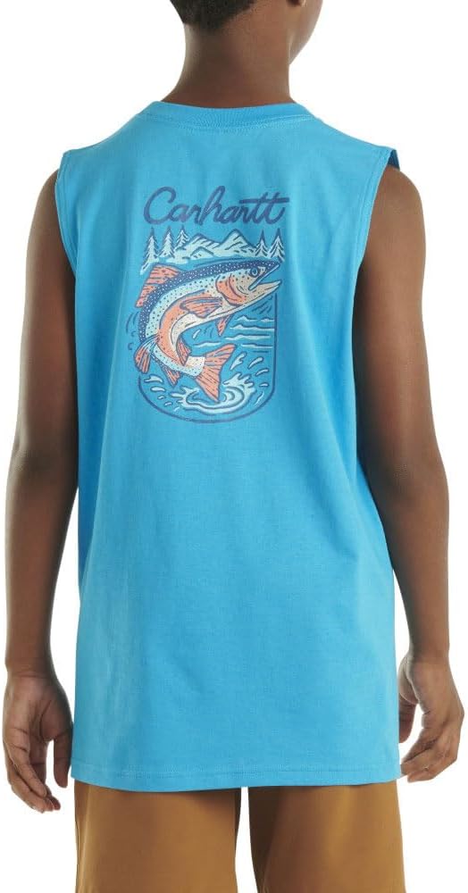 Carhartt Kid's CA6541 Sleeveless Fish T-Shirt - Boys - X-Large (18-20) - Blue Danube