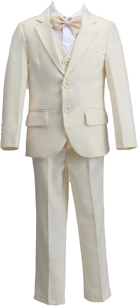 Boys' Formal Elegant Suits with 5 Pieces Slim Ceremony Fit Suit Set Cream Colour