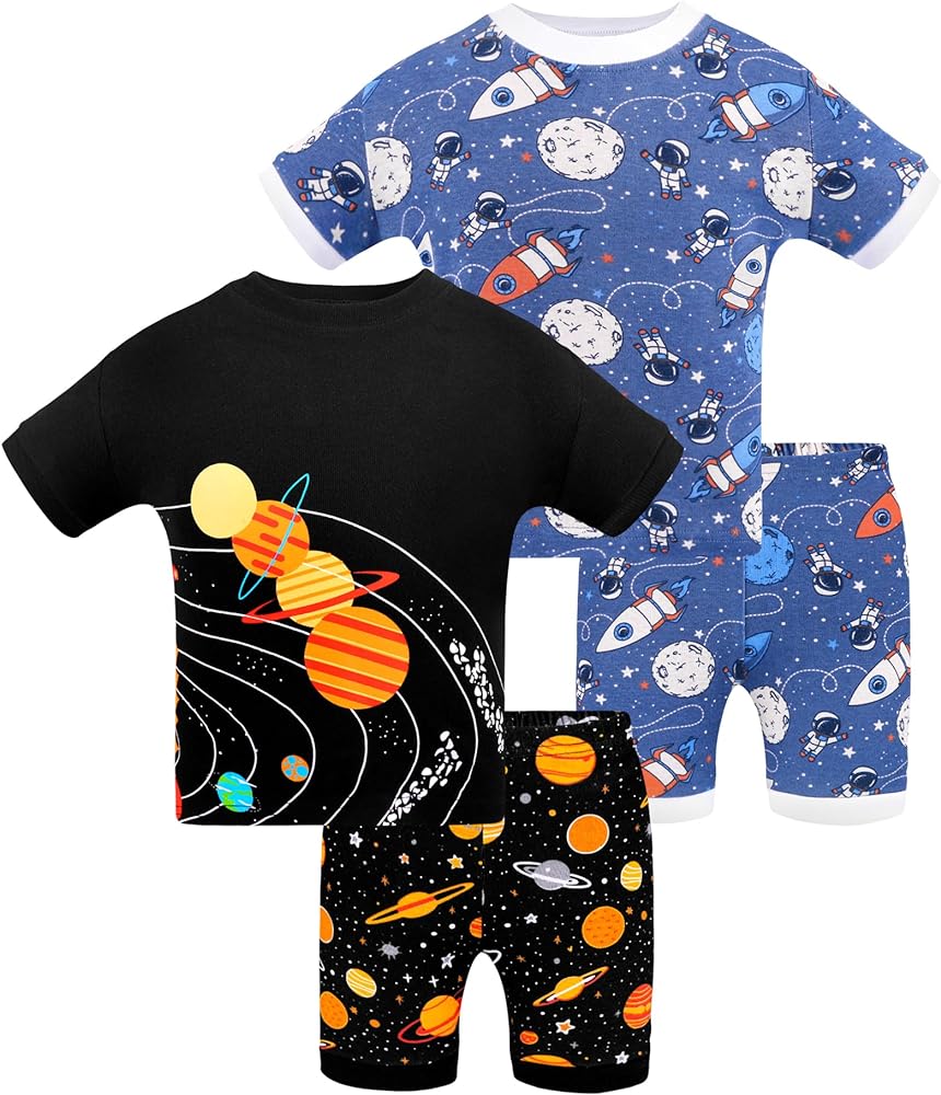 DAUGHTER QUEEN Boys Pajamas 4 Pieces Short Set 100% Cotton Sleepwear Size 18 Months-12 Years