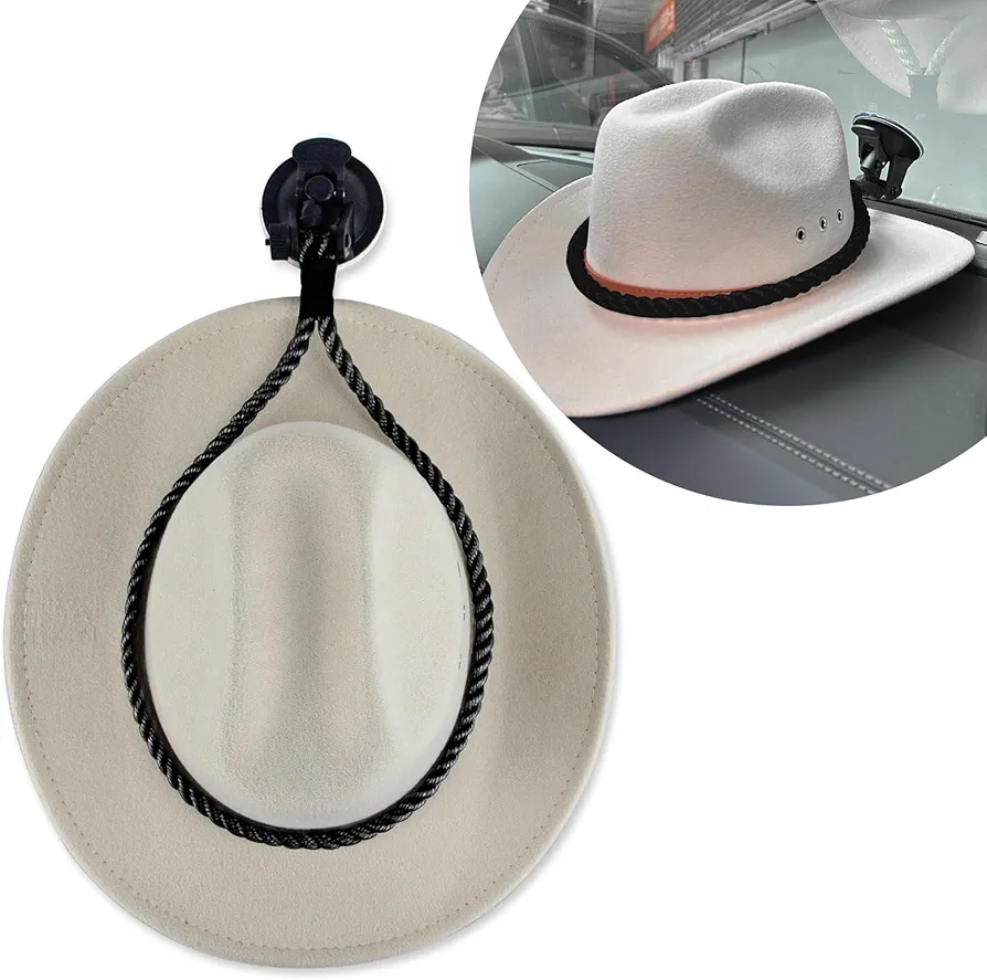 Cowboy Hat Mounts for Your Vehicle, Hat Mounts with Suction Cup, Hat Holder Rack to Keeps Your Hat Securely On The Dash, Auto Universal Interior Accessories for Trucks, SUVs, Cars (Black)