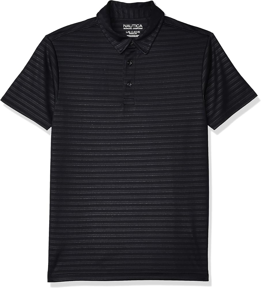 Nautica Boys' Active Short Sleeve Polo Shirt, Button Closure & Embossed Stripes, Breathable Performance Fabric