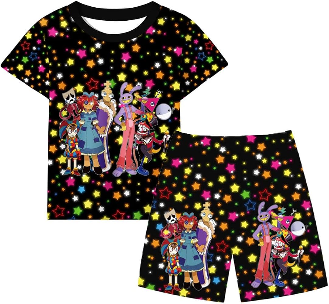 Kids Casual Shirt Pant Sets Circus Merch Teens Circus Clothing Set Novelty Tops and Pants Boys Short Sleeve Shirts 2pcs Outdoor Playwear Clothes Soft Homewear, 5-6X