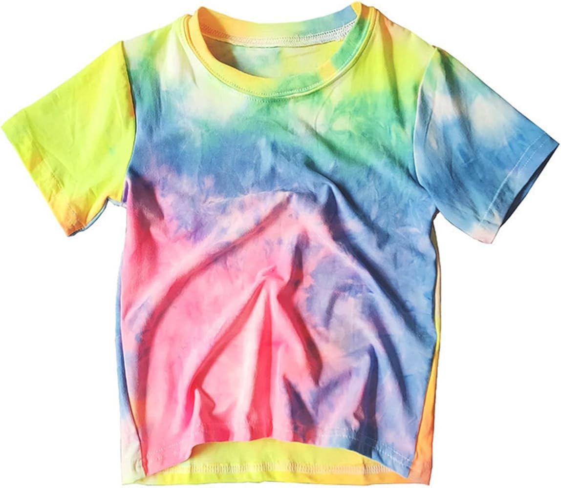 Toddler Boys Girls T-Shirt Rainbow Colors Tie Dye Tee Short Sleeve Crew Neck Top Kids Party Shirts