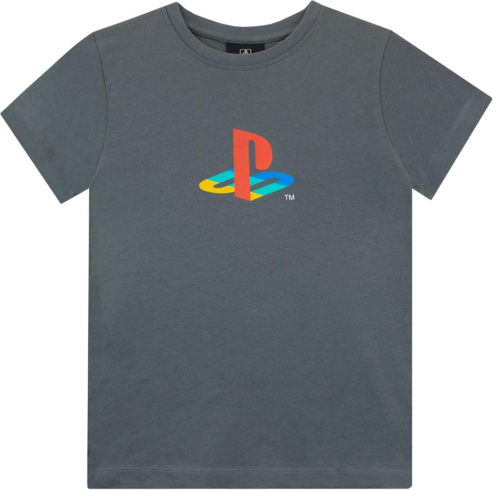 PlayStation Boys Gaming T-Shirt Video Game Short Sleeve Top for Kids Gray Size 7