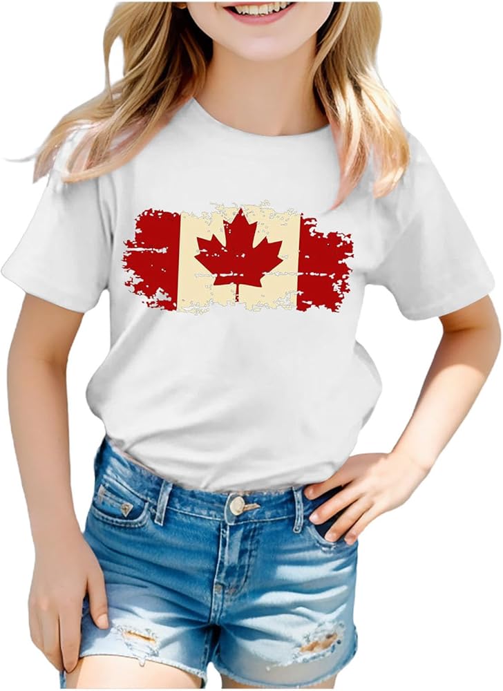 Toddler Kids Boys Girls Canada Day T Shirt Maple Leaf Shirts Short Sleeve Patriotic Graphic Unisex Canadian Flag Tshirts