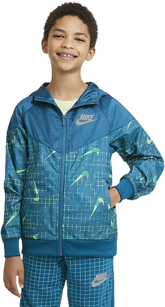 Nike Sportswear Windrunner Big Kids (Boys) Jacket (Large, Green Abyss/Barely Volt)