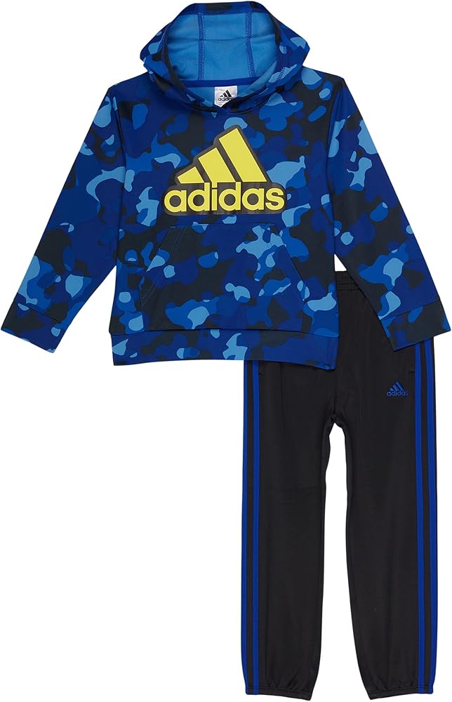 adidas boys Long Sleeve Camo Fleece Hooded Pullover Set