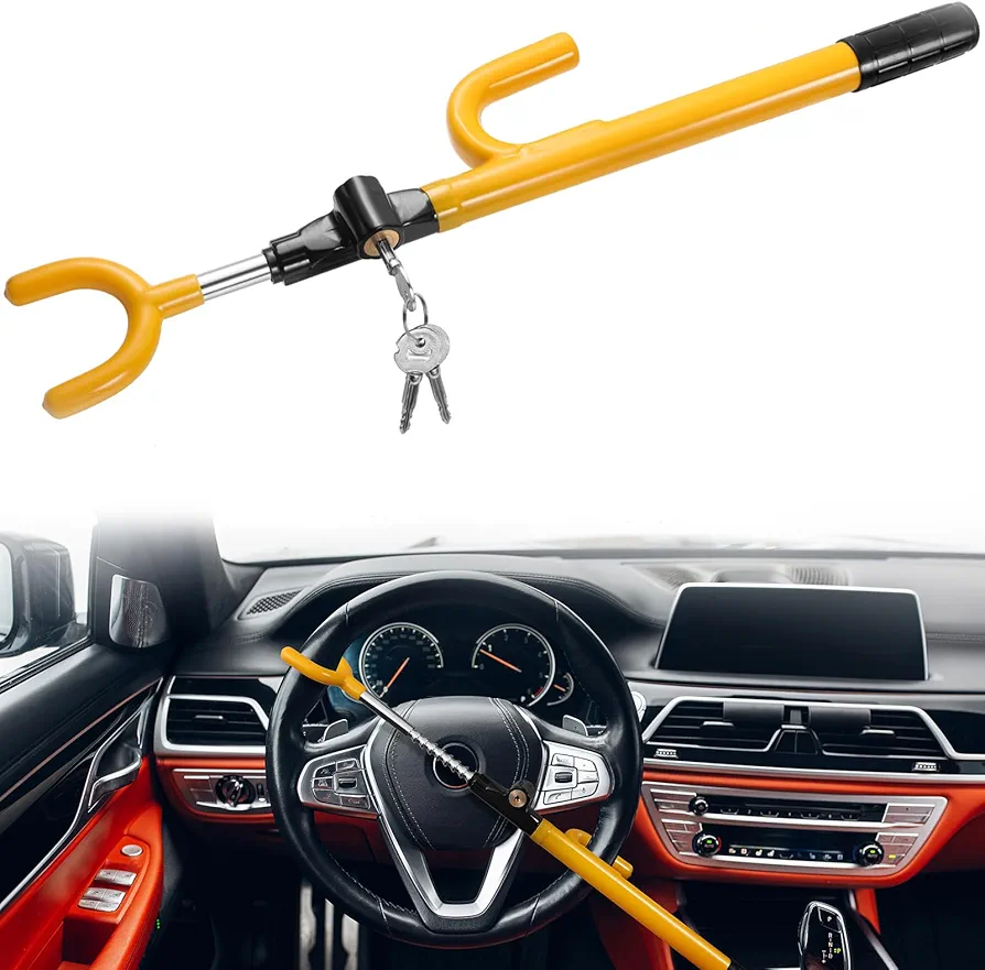 Vehicle Steering Wheel Lock,Heavy Duty Extended Anti Theft Device Security Car Lock with Adjustable Length Hook Clamp and 3 Keys Universal Fit for Sedan,Truck,Van and SUV