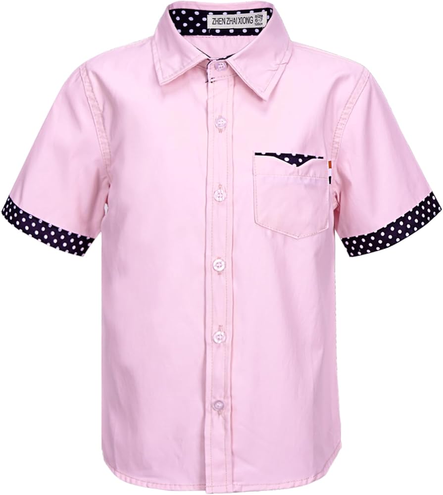 JEATHA Boys Solid Color Dress Shirt Versatile Turndown Collar Button-Down T-Shirts Formal School Uniform Tops