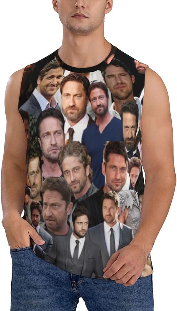 Gerard Butler Tank Top Men's Summer Casual Novelty Polyester Sleeveless Tee Shirts for Men