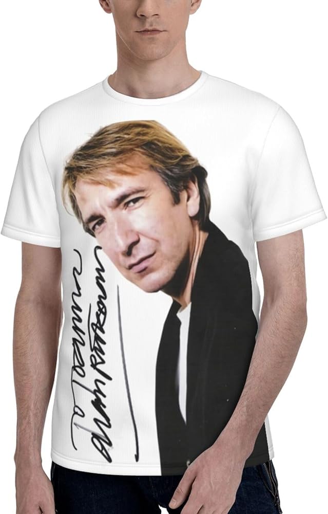 Alan Rickman T Shirt Men's Summer Comfortable Fit Soft Short Sleeve O-Neck Basic Tee Tops