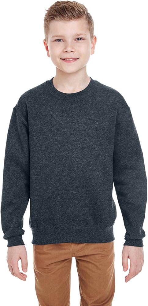 Jerzees Boys 8 Oz. NuBlend Fleece Crew, Black Heather, X-Large