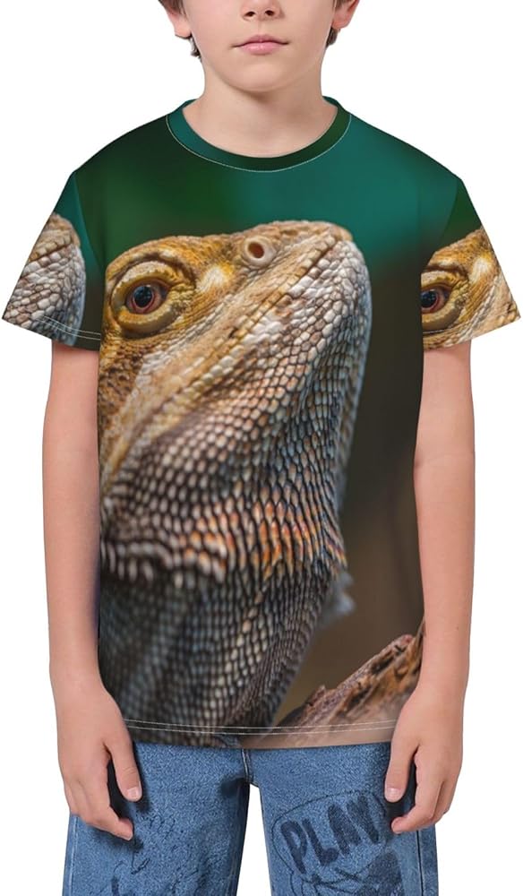 Bearded Dragon Reptile Teen Boys Short Sleeve Crew Neck T-Shirt Casual Tee Tops for Youth Kids