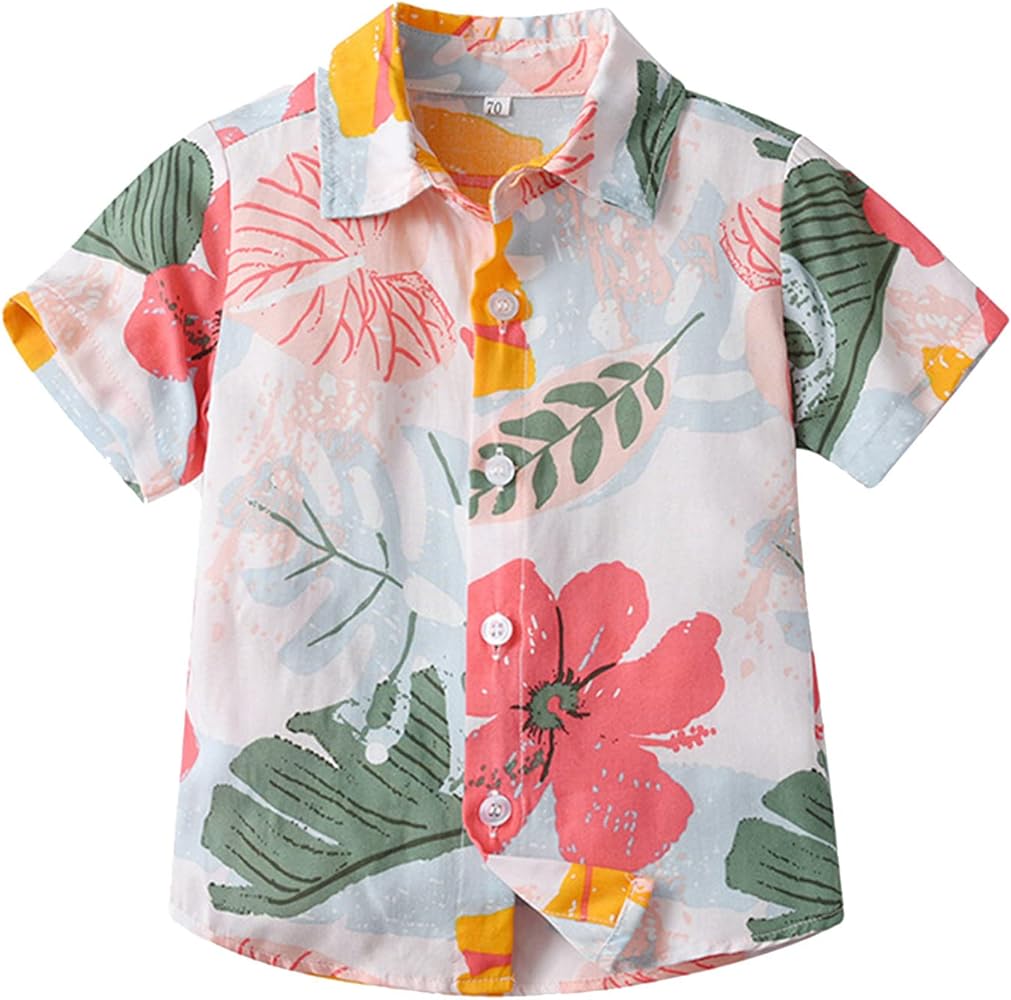 KAGAYD 1~5 Years Boys Floral Printed Hawaiia Shirts Kids Toddler Button-up Short Sleeve Tops Tropical T-Shirt