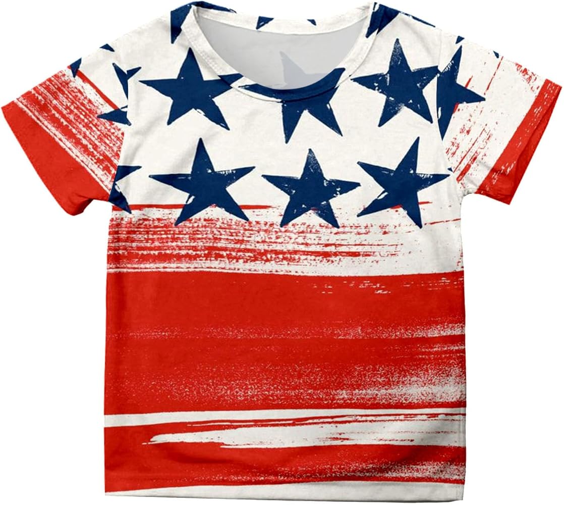 Kids Fourth of July Shirt Boys American Flag Tees Short Sleeve Star Striped Print Independence Day Tops USA Patriotic T-Shirt