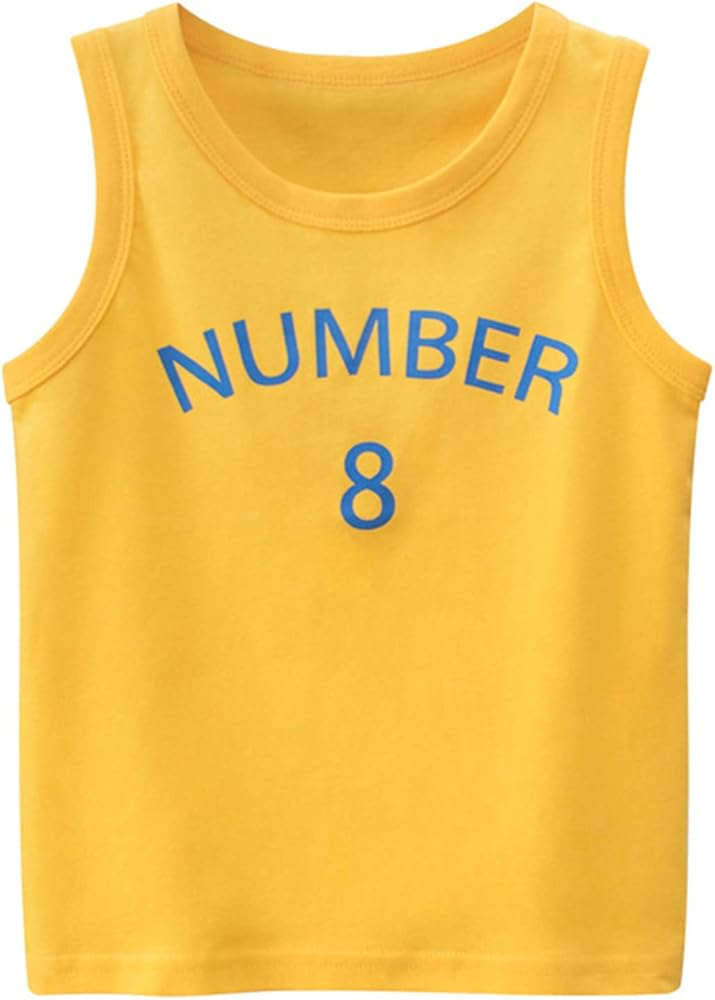 Toddler Kids Baby Boys Girls Letter Number 8 Sleeveless Crewneck Vest T Shirts Tops Tee Clothes(Yellow, 5-6 Years)