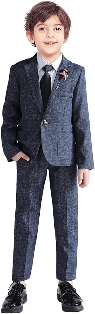 LOLANTA Kids Boys Plaid Suit Fashion Blazer Pants Set 2 Piece Formal Wear Outfit for Wedding