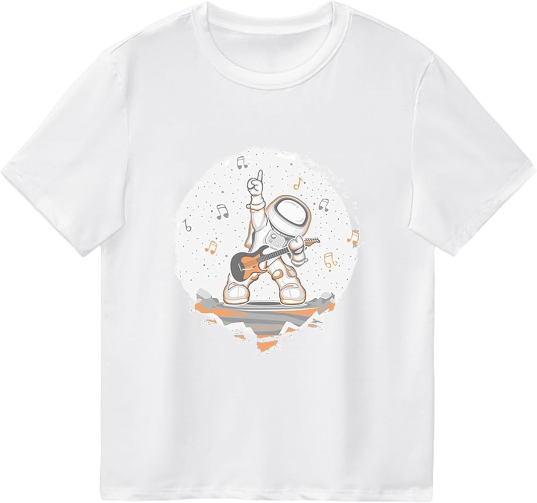 Toddler Graphic Shirt Little Children Tops for Girls Kids Rock Astronaut Cartoon Print Boys Girls Short