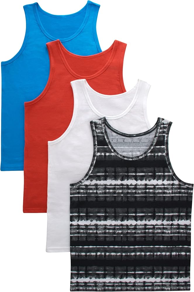 Hanes Boys Boys Tank Undershirts, Moisture Wicking Cotton Stretch, Assorted 4-Pack