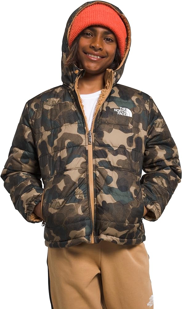 THE NORTH FACE Boys Reversible Mt Chimbo Full Zip Hooded Jacket, XS, Utility Brown Camo Texture Small Print