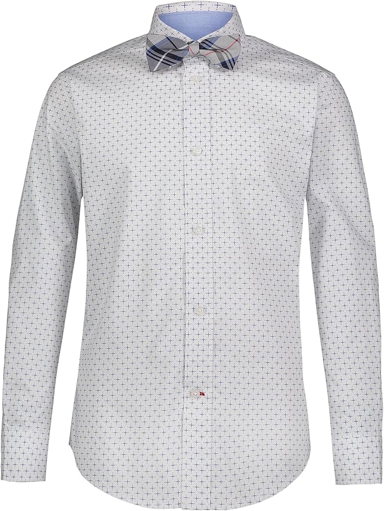 Tommy Hilfiger Boy's Long Sleeve Dress Shirt With Bow Tie, Collared Button-down With Cuff Sleeves