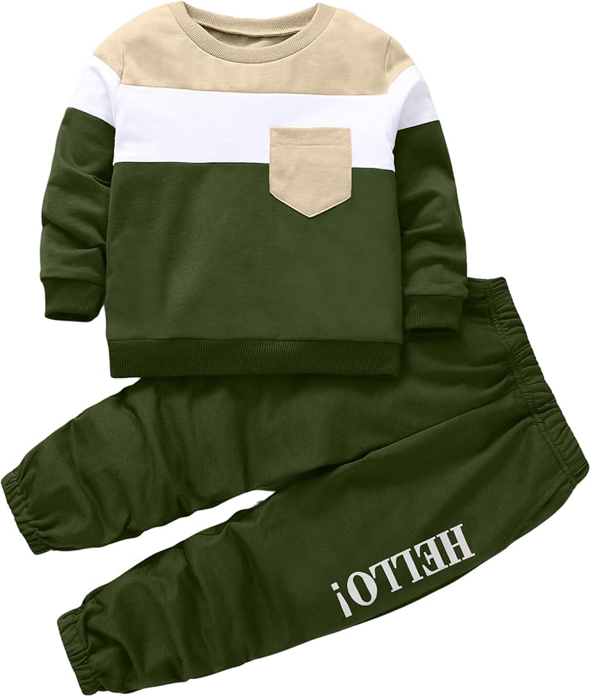 Toddler Boys Color Block Clothes - Cute Casual Kids Fall Long Sleeve Sweatsuit Sweatshirt Sweatpants Winter Outfits