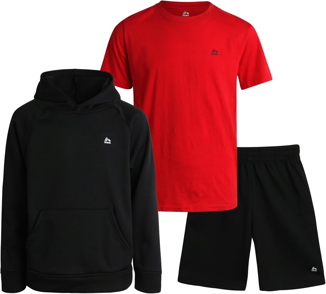 RBX Boys' Sweatsuit Set - 3 Piece Fleece Hoodie Sweatshirt, Sweat Shorts, and Short Sleeve T-Shirt - Activewear Set for Boys