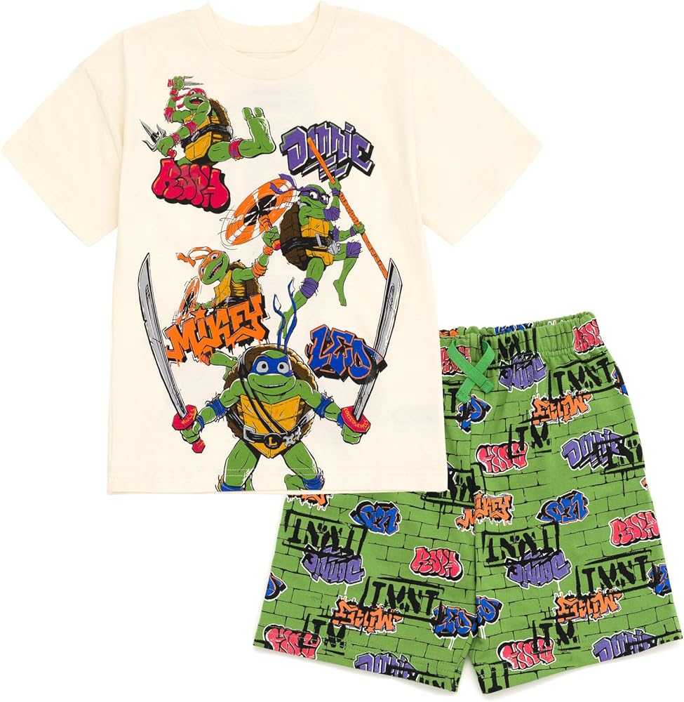 Teenage Mutant Ninja Turtles T-Shirt and French Terry Shorts Outfit Set Toddler to Big Kid Sizes (2T - 10-12)