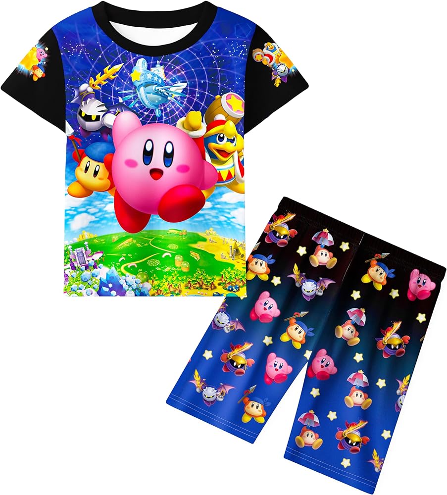 Boys Girls Game Clothes Short Sleeve Shirt and Pants Video Gaming Swimsuits Swim Trunks and Shirt for Kids 3-12 Years