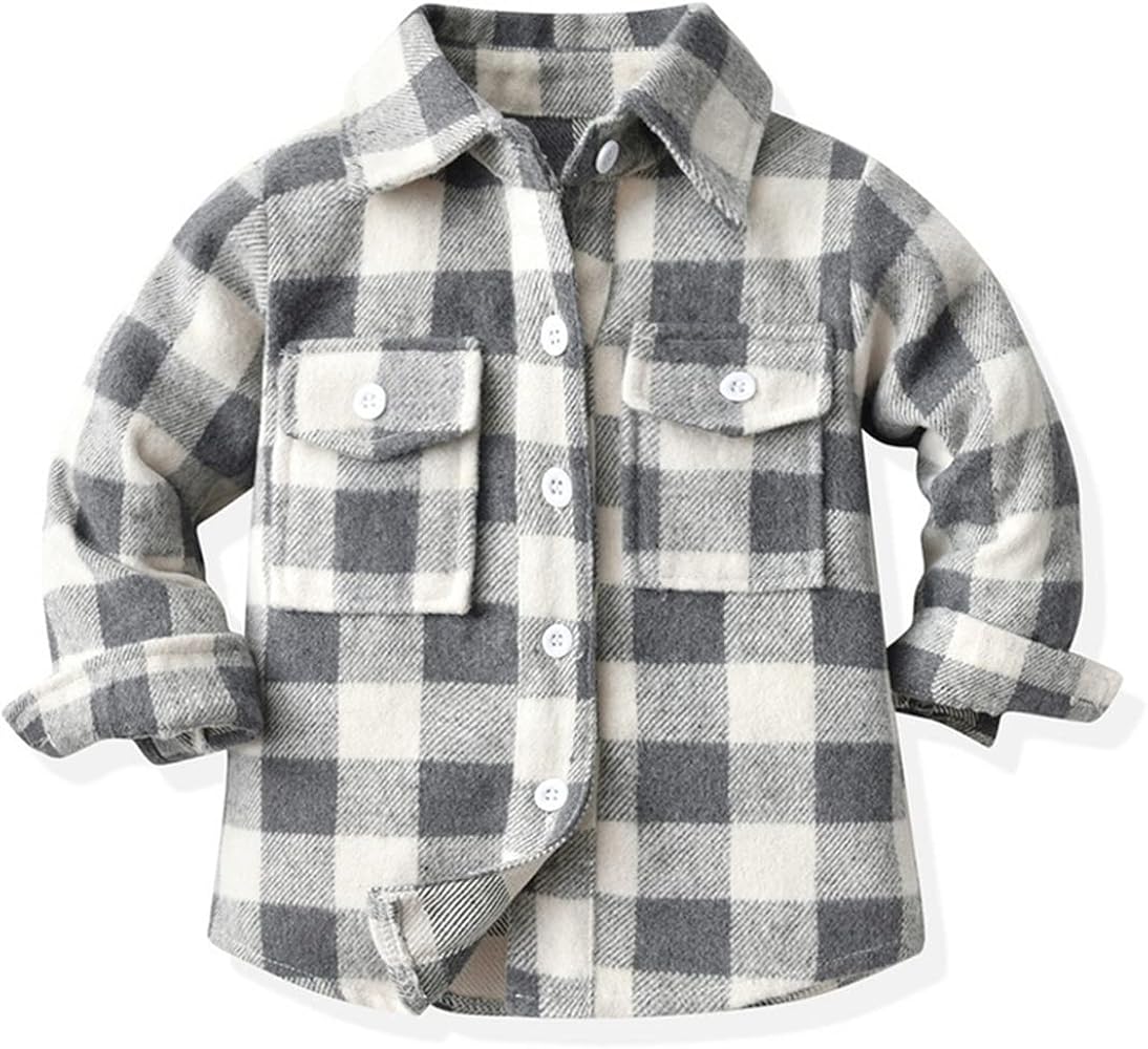 Smoneyful Casual Children's Plaid Shirts Boy Girls Graphic Pattern Coat Lapel T-Shirts Loose Long Sleeves Tops for Kids