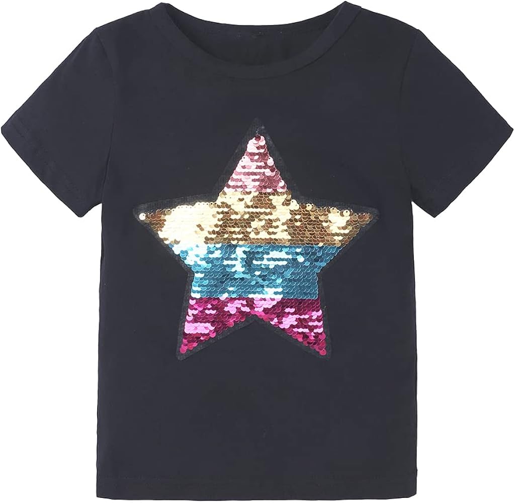 Boys Girls Magic Flip Sequins T-Shirt Short Sleeve Crew Neck Tops Kids Reversible Sequin Tees 12 Months to 8 Years