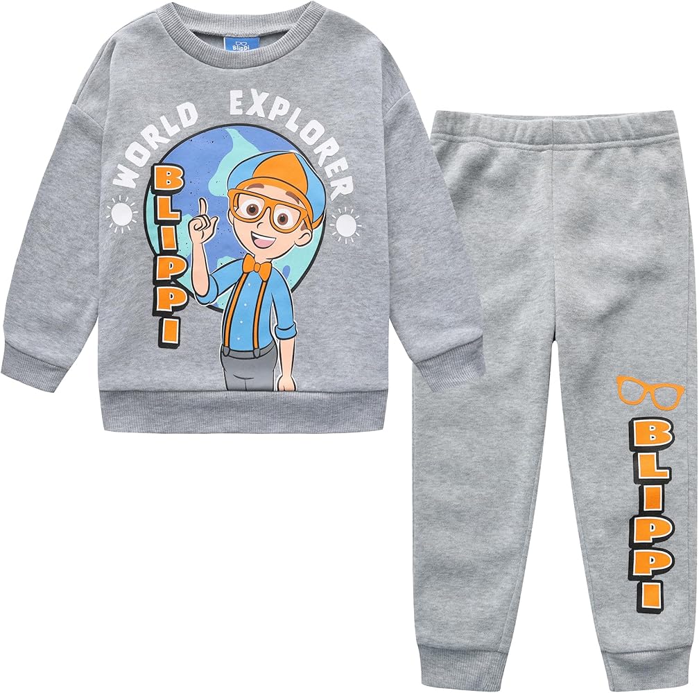 Blippi Boys Long Sleeve Sweatshirt and Pants Set for Toddlers Print– Grey