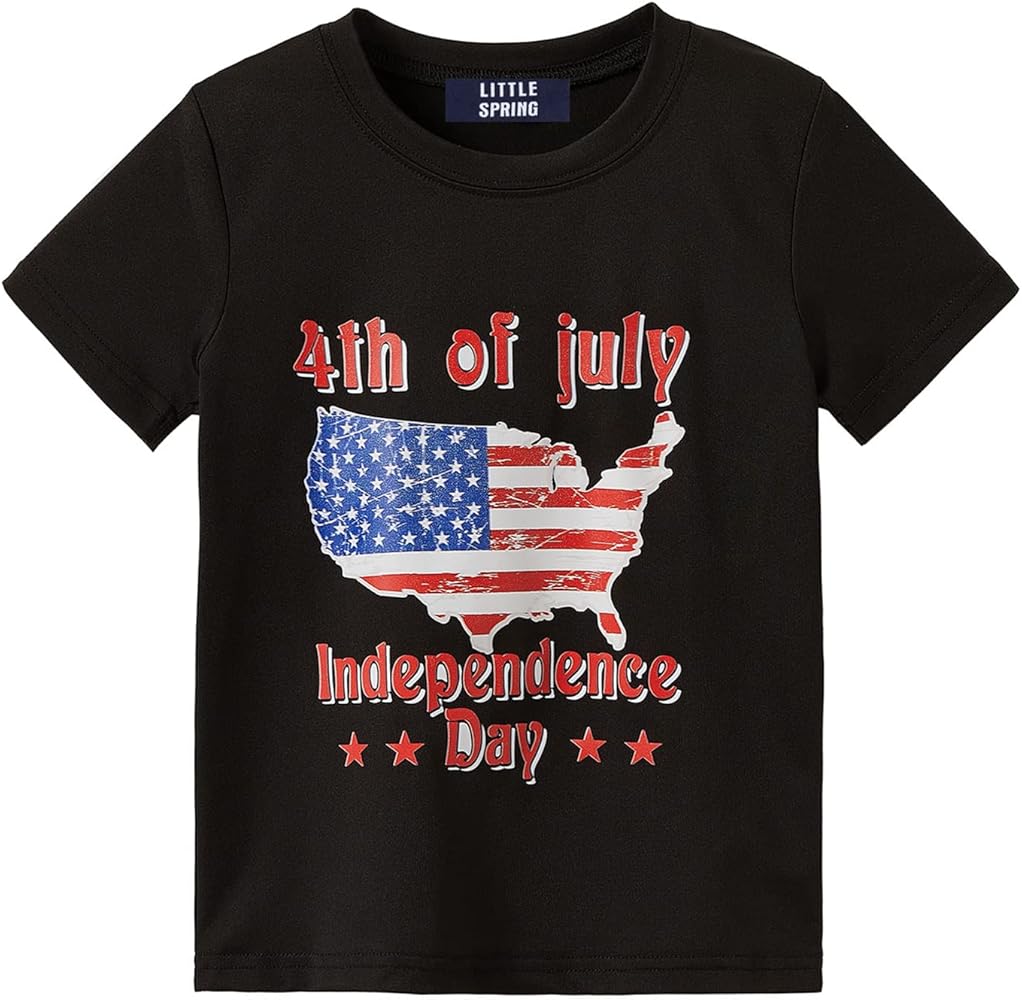 LittleSpring Boys 4th of July American Flag Quickly Dry Short Sleeve T-Shirt