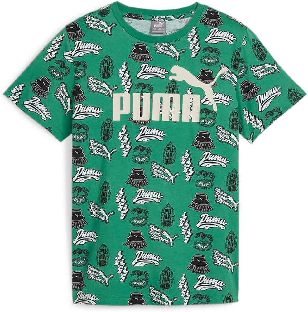 Puma Kids Boys Essentials Mid 90S Graphic Crew Neck Short Sleeve Athletic Tops Casual - Black, Green, White