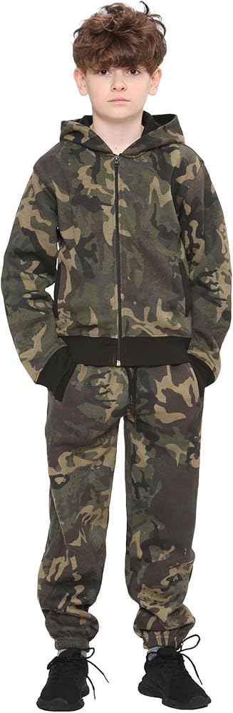 A2Z 4 Kids Unisex Plain Tracksuit Hoodie with Joggers Jogging - T.S Plain Camo Green 9-10