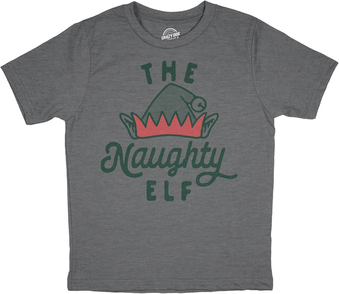 Youth The Naughty Elf T Shirt Funny Bad Behavior Xmas Elves Joke Tee for Kids