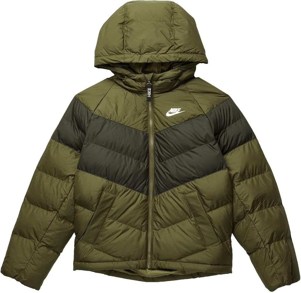 Nike Boy's NSW Synthetic Fill Hooded Jacket (Little Kids/Big Kids) Rough Green/Sequoia/White SM (8 Big Kid)