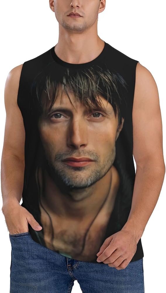 Mads Mikkelsen Tank Top Mens Summer Casual Novelty Polyester Sleeveless Tee Shirts for Men