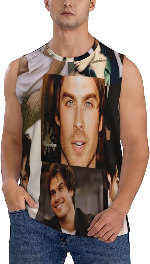 Ian Somerhalder Tank Top Man's Summer Casual Novelty Polyester Sleeveless Tee Shirts for Men