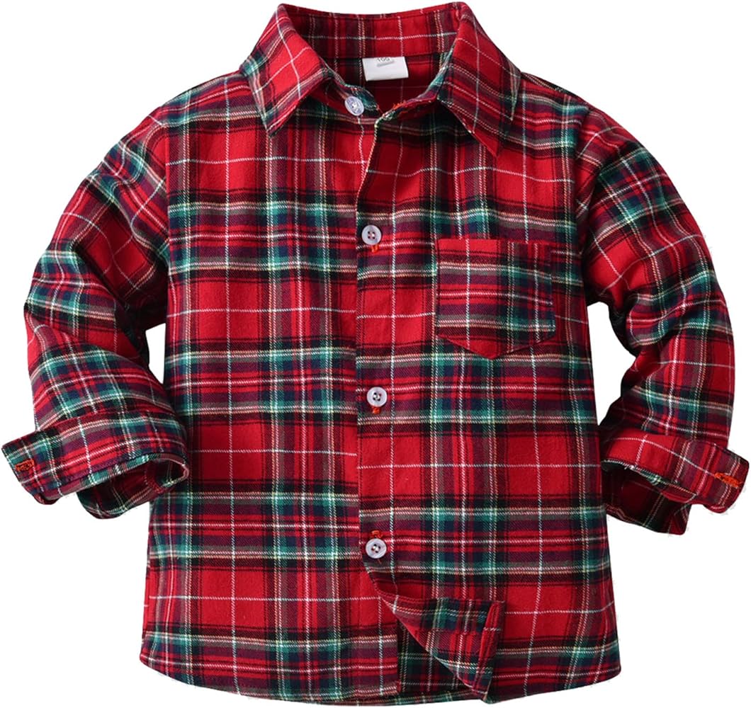 Kids Tee Shirt Toddler Boys Long Sleeve Winter Autumn Shirt Tops Coat Outwear for Babys Clothes Plaid Red