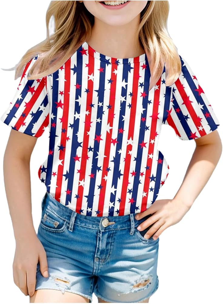 4th of July Shirt for Toddler Boy Girl American Flag T-Shirts Classic Short Sleeve Crewneck Independence Day Tops Tees 3-10 Years,Fourth of July Toddler Boy,Toddler 4Th of July Shirt