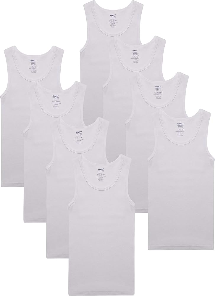 Buyless Fashion Boys Scoop Neck Tagless Undershirts Soft Cotton Tank Top (8 Pack)