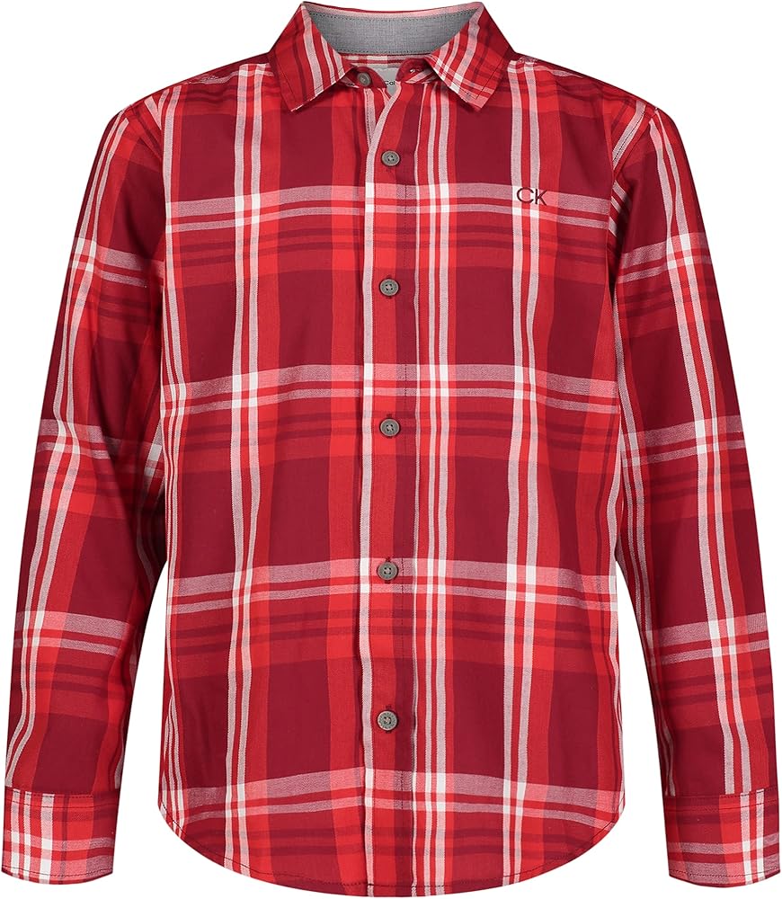 Calvin Klein Boys' Long Sleeve Woven Button-Down Shirt