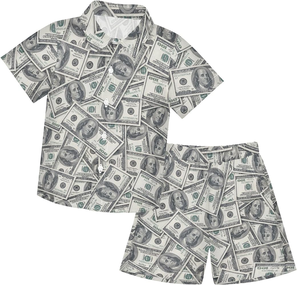 Boys Hawaiian Outfits Summer Button Down Shirt and Short 2 Piece Sets for Kids