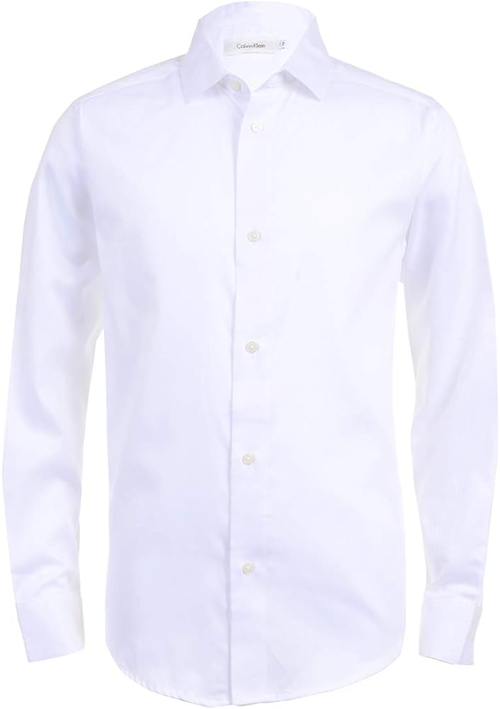 Calvin Klein Boys' Long Sleeve Sateen Dress Shirt, Style with Buttoned Cuffs & Shirttail Hem