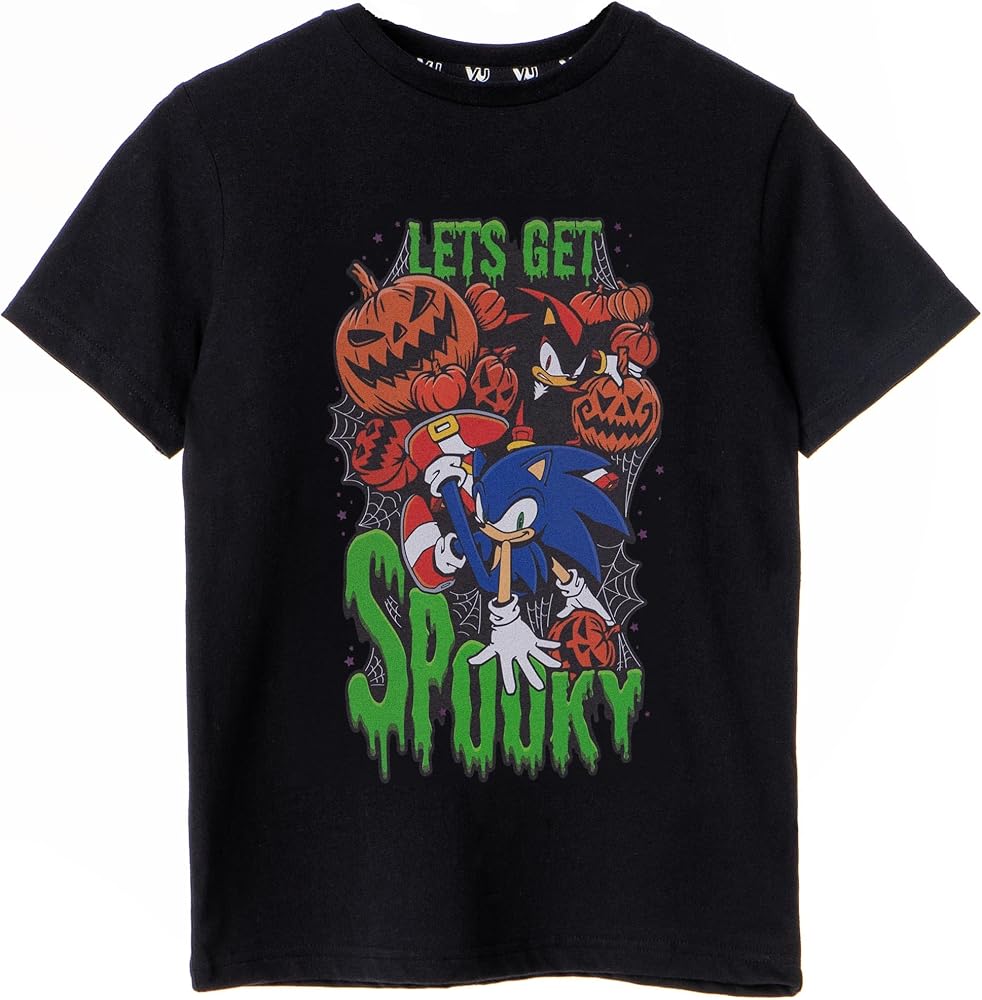 Sonic The Hedgehog Boys Black Short-Sleeved T-Shirt | Let's Get Spooky - Dash into Spooky Fun with Sonic