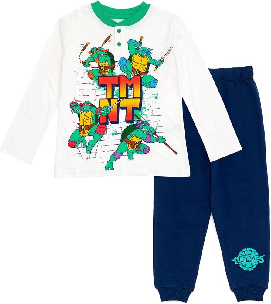 Teenage Mutant Ninja Turtles Henley T-Shirt and French Terry Pants Outfit Set Toddler to Big Kid Sizes (2T - 14-16)