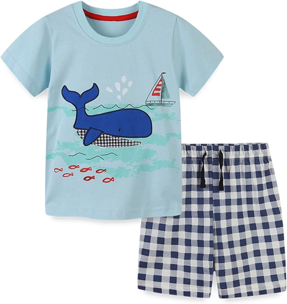 Toddler Kids Boys Outfits Summer Beach Short Sleeve T Shirts Tops Shorts Clothes Set 2 to 7 Pack Baby