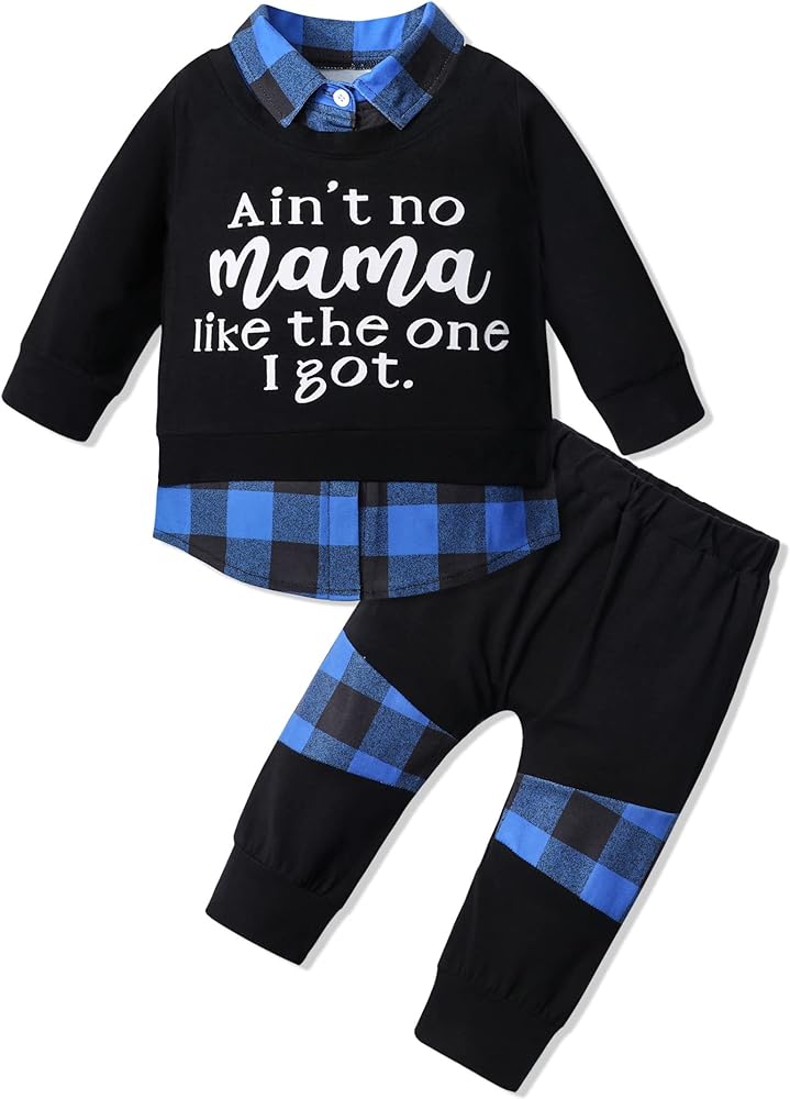 Toddler Boy Clothes Letter Print Plaid Shirts Top+Long Pants 2pcs Fall Winter Outfit Set